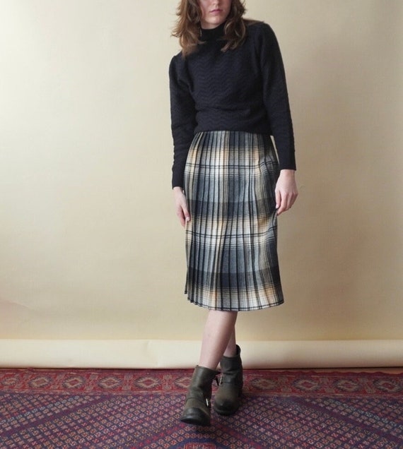 1970s plaid midi skirt | 70s pleated skirt | pleated … - Gem