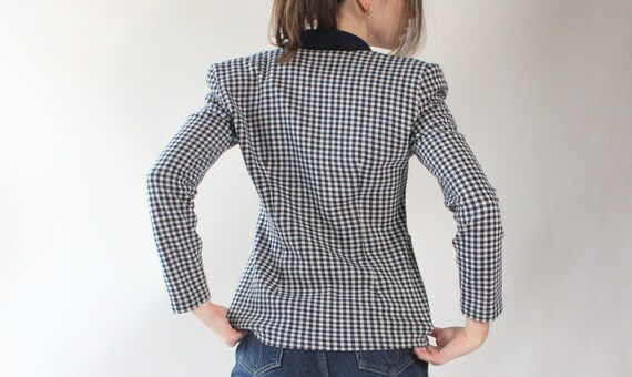 vintage 1980s gingham blazer | navy blue gingham … - image 4