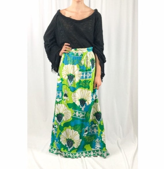 Vintage 1970s Bohemian Maxi Skirt Mod Print Size L