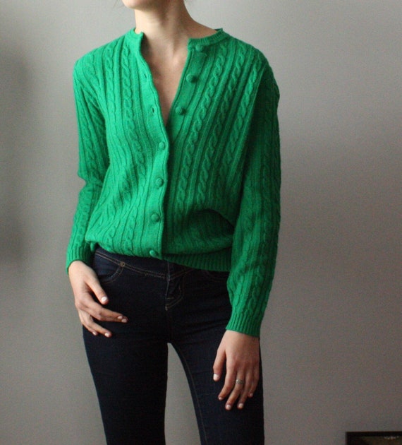 green cable knit cardigan | British Vogue sweater | g… - Gem