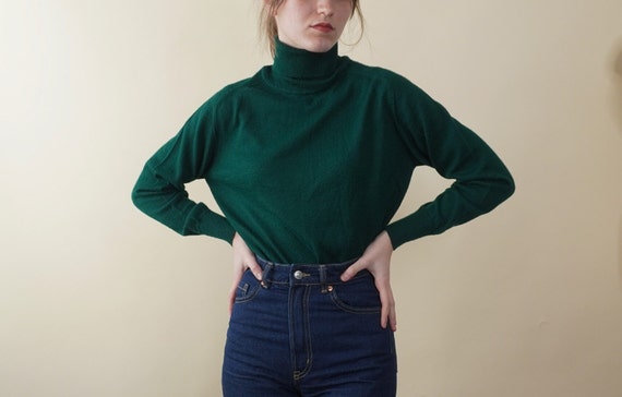 1970s forest green wool turtleneck | wool turtlen… - image 1