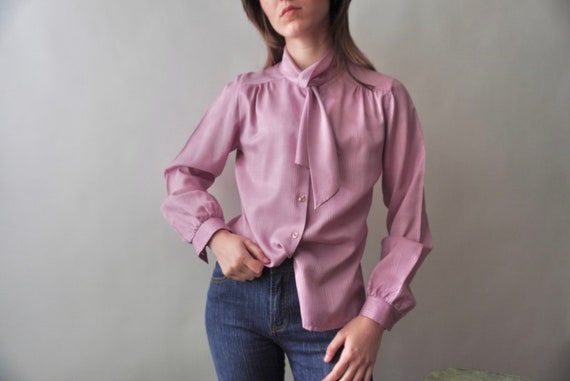 1970s polyester faux tie blouse | 1970s blouse | … - image 1