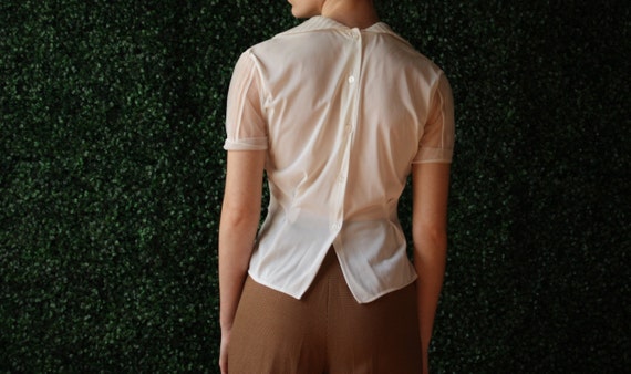 sheer blouse | button up top | 1960s women's summ… - image 7