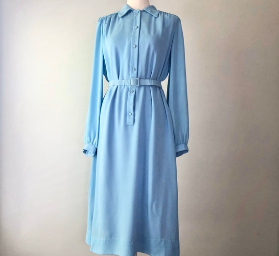 1960s Nat Kaplan Couture Light Blue Crepe Belted … - image 3