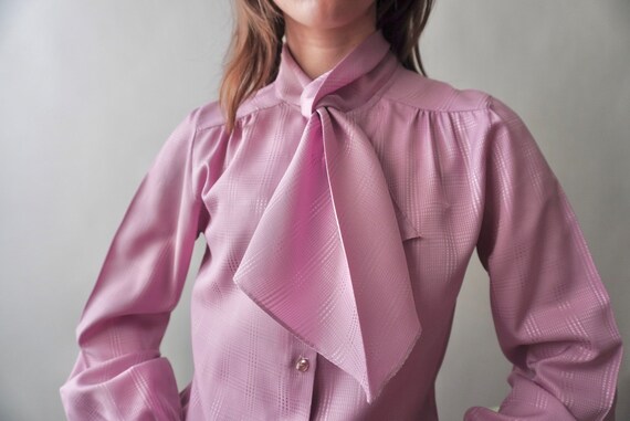 1970s polyester faux tie blouse | 1970s blouse | … - image 3