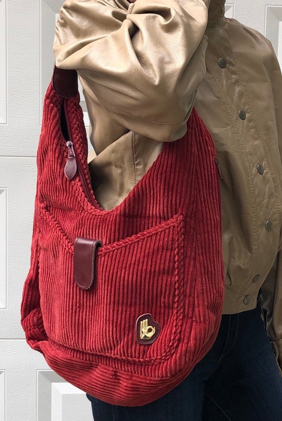 Vintage 1980s Sasson Purse | Corduroy Bag | Red Ba