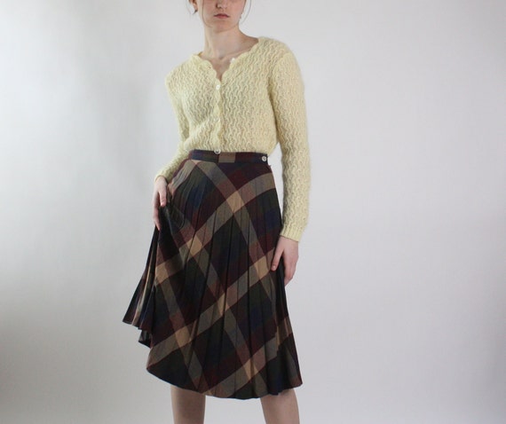 1980s pleated plaid midi skirt | vintage plaid sk… - image 1