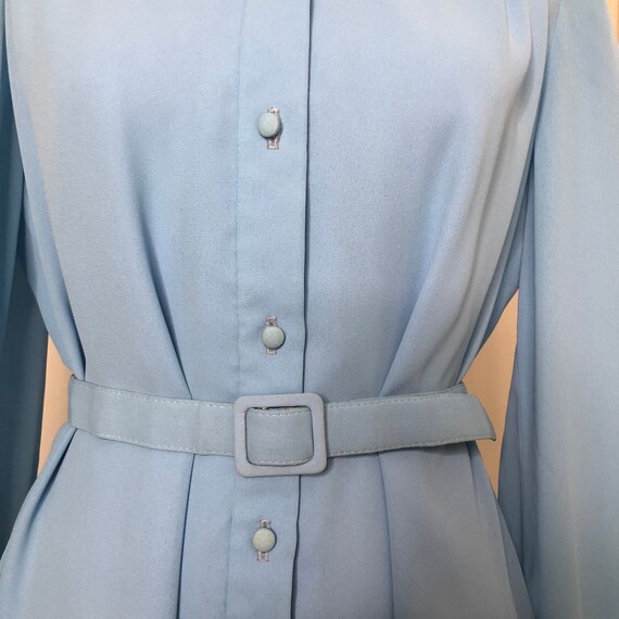 1960s Nat Kaplan Couture Light Blue Crepe Belted … - image 7