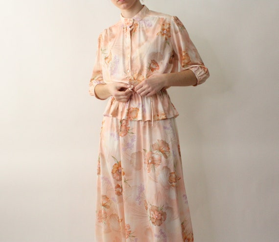 1970s floral two piece set | blouson dress | vint… - image 1