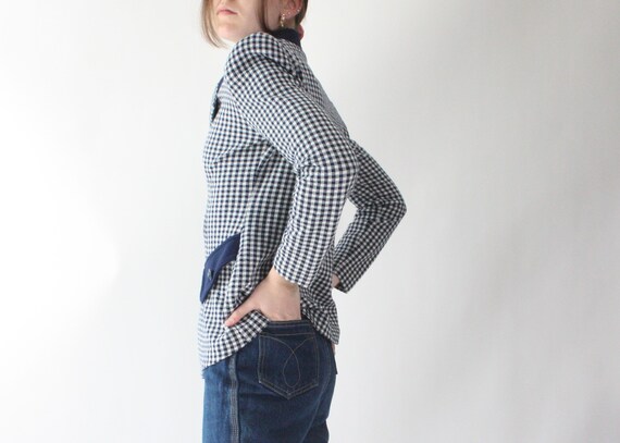 vintage 1980s gingham blazer | navy blue gingham … - image 3