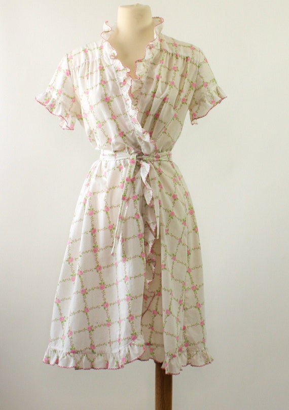 swiss dot house dress | cotton robe | ruffle | lo… - image 1