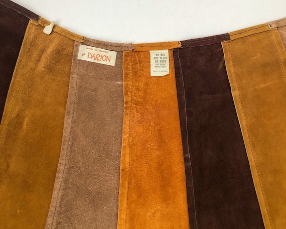 Patchwork Suede 70s Mini Skirt Snap Front Retro S… - image 7