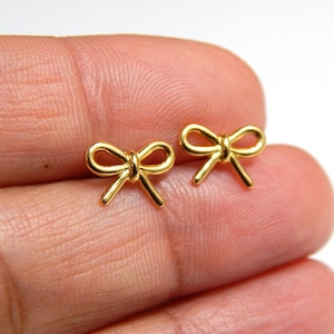ICYROSE High Quality Solid 925 Sterling Silver Little Dainty Small Bow 18K Gold Plated Stud Earrings