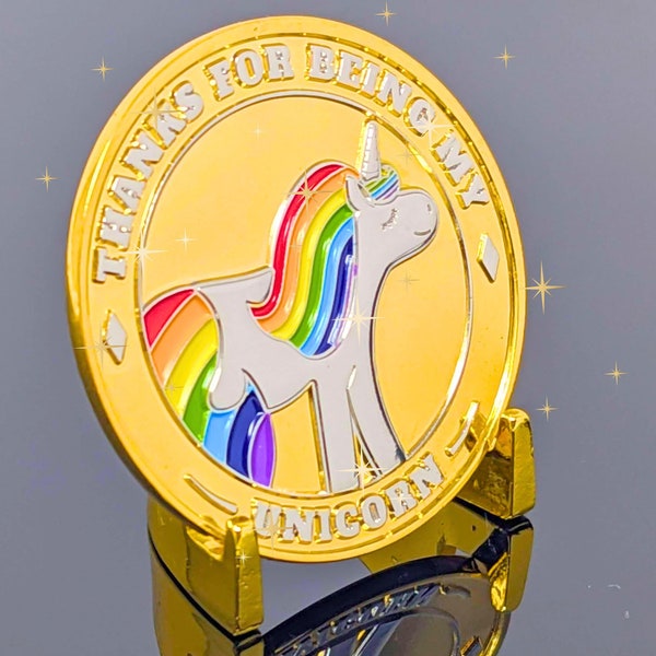 Gold Unicorn & Rainbow "Outstanding Friend" 2" Detailed Metal Coin