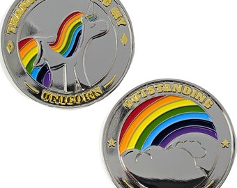 Solid Metal Golden Anodized Dazzling Unicorn and Rainbow Challenge Coin | Friendship Gift