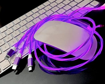 Plum Purple Glow Triple Charging - LED (Android/Apple) 1 Meter Charging Cable