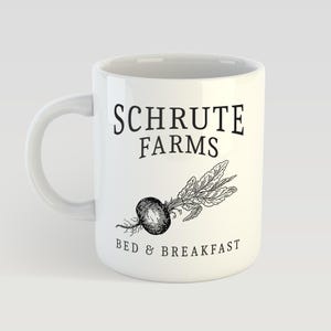 The Office - Caneca Schrute Farms | Cartão de aniversário dos EUA do The Office | Caneca de presente Dwight Schrute | Pacote de presente com cartão e caneca | Cartão de aniversário do The Office |