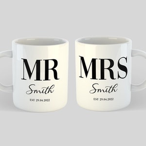 Personalised Mr & Mrs Mugs | Custom Wedding Gift, Couple Mugs, Husband and Wife, Wedding date