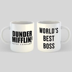 Taza de "El mejor jefe del mundo" / Taza de Dunder Mifflin / Taza de The Office de 2 caras / Taza de Michael Scott / Regalo de cumpleaños divertido /