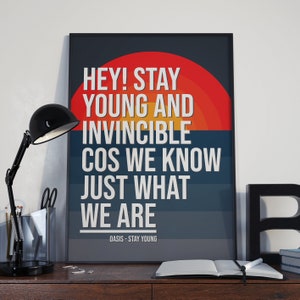 Oasis &#39;Stay Young&#39; Song Lyric Art Print: Handmade Music Poster