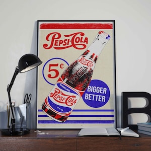 Cartel retro de Pepsi Cola / Cartel de bar retro / Cartel publicitario de estilo vintage / Impresión de Pepsi Cola