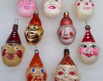 Epic Circus Clowns Heads Vintage Christmas Ornaments Glass Antique Decorations