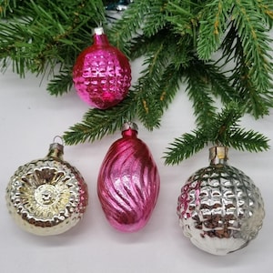 Vintage Set of 4 Shaped Baubles Christmas Decorations Glass Ornaments