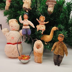 Traditional Christmas Tree Characters Cotton Spun Vintage Ornaments Decorations