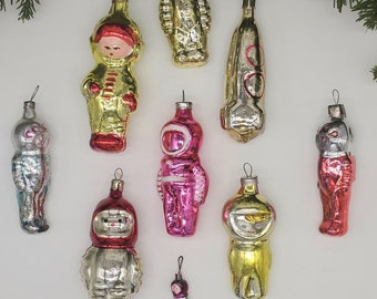 Space Era Vintage Christmas Ornaments Glass Antique Decorations Astronaut Rare