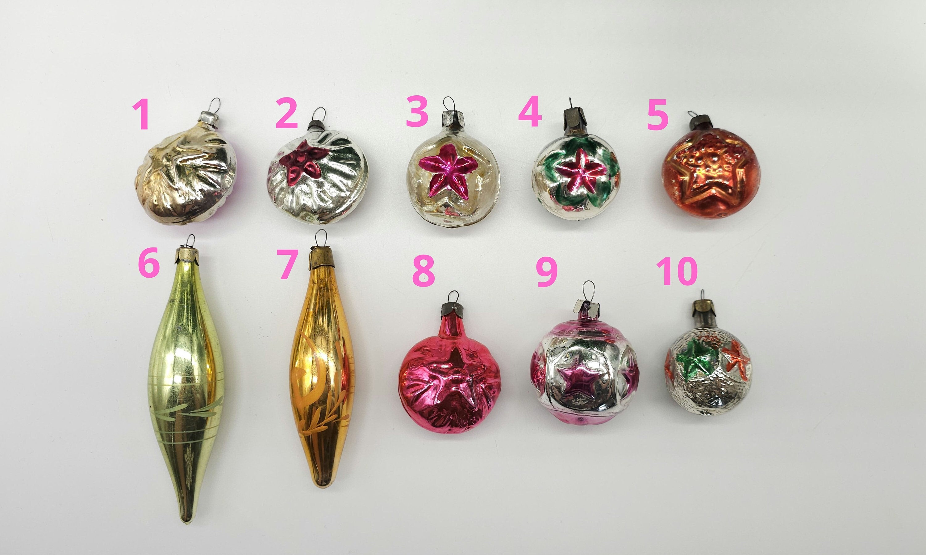 Antique Ukrainian Glass Christmas Ornaments Vintage Propaganda