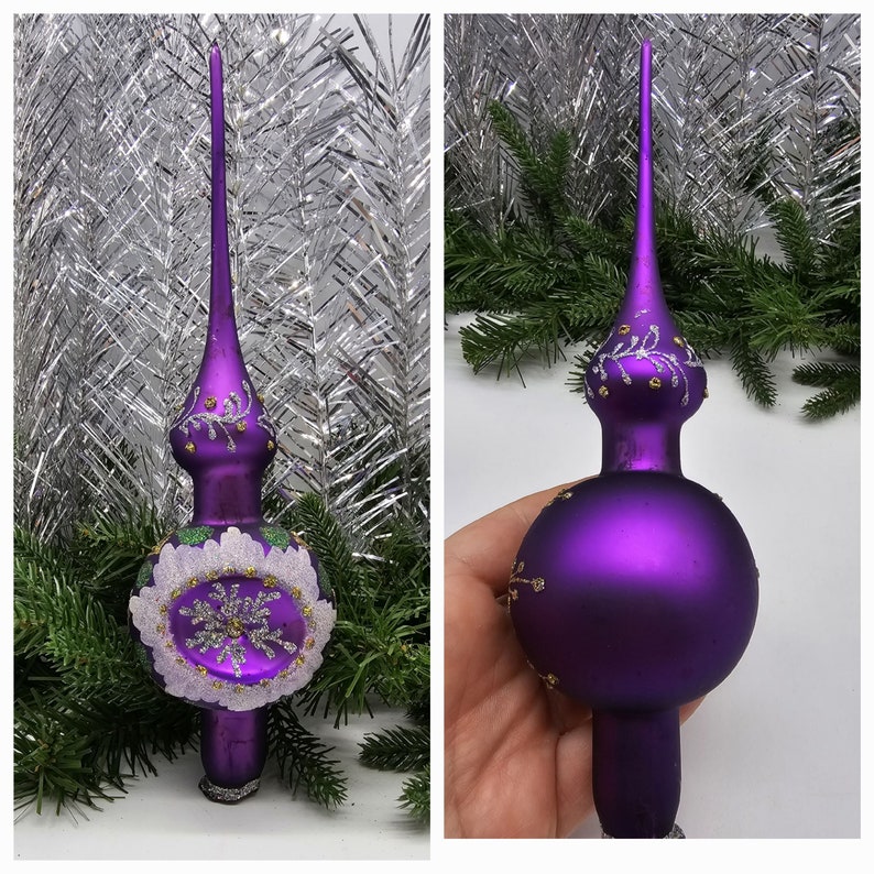 Beautiful Vintage Christmas Toppers Antique Glass Decoration Ukrainian Ornaments Purple Snowflake