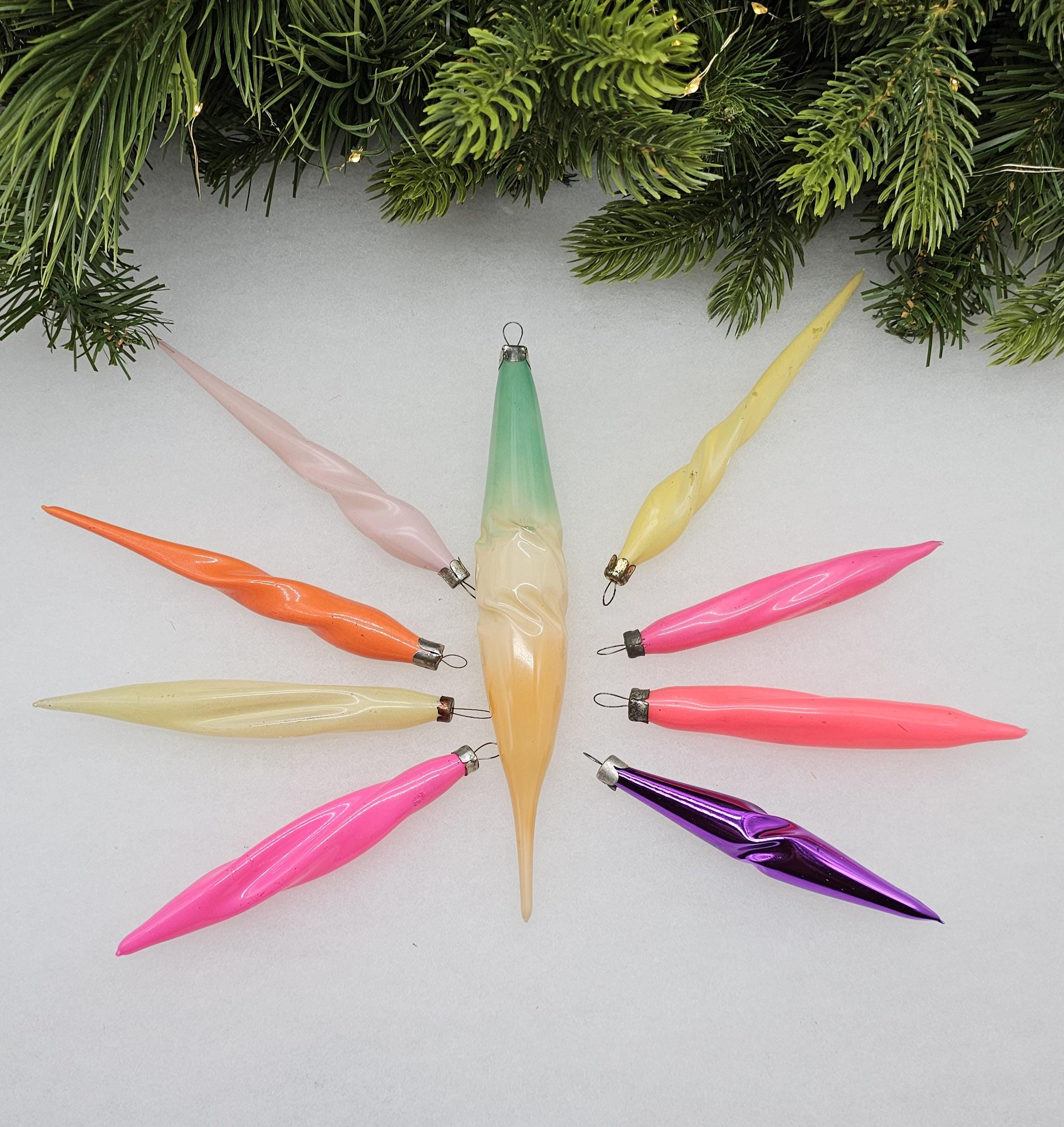 Icicles Vintage Christmas Ornaments Glass Antique Ukrainian Decorations