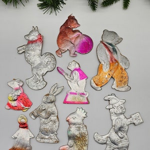 Personajes divertidos Decoración navideña vintage Adornos antiguos de cartón laminado