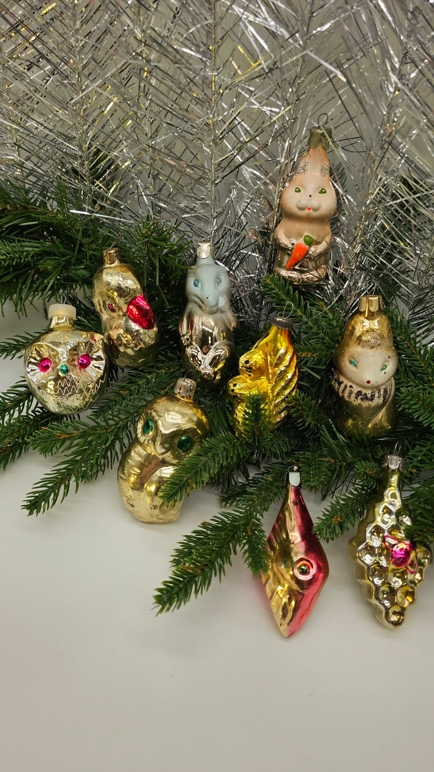 Vintage Christmas Ornaments in Gold Pretty Glass Antique Ukrainian Decorations