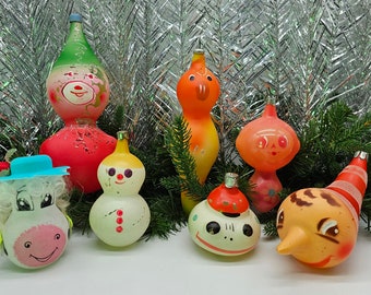 Large Kitschy Vintage Ornaments Cartoon Movie Characters Glass Decorations