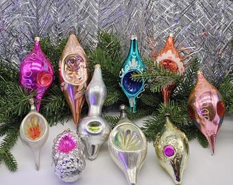 Stunning Concave Teardrops Vintage Ornaments Glass Antique Ukrainian Decorations