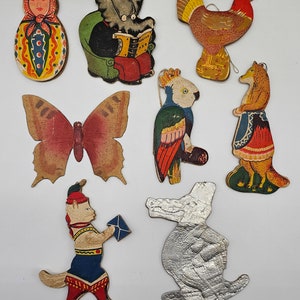 Incrível personagem de cor vintage decoração de natal ornamentos de papelão antigos