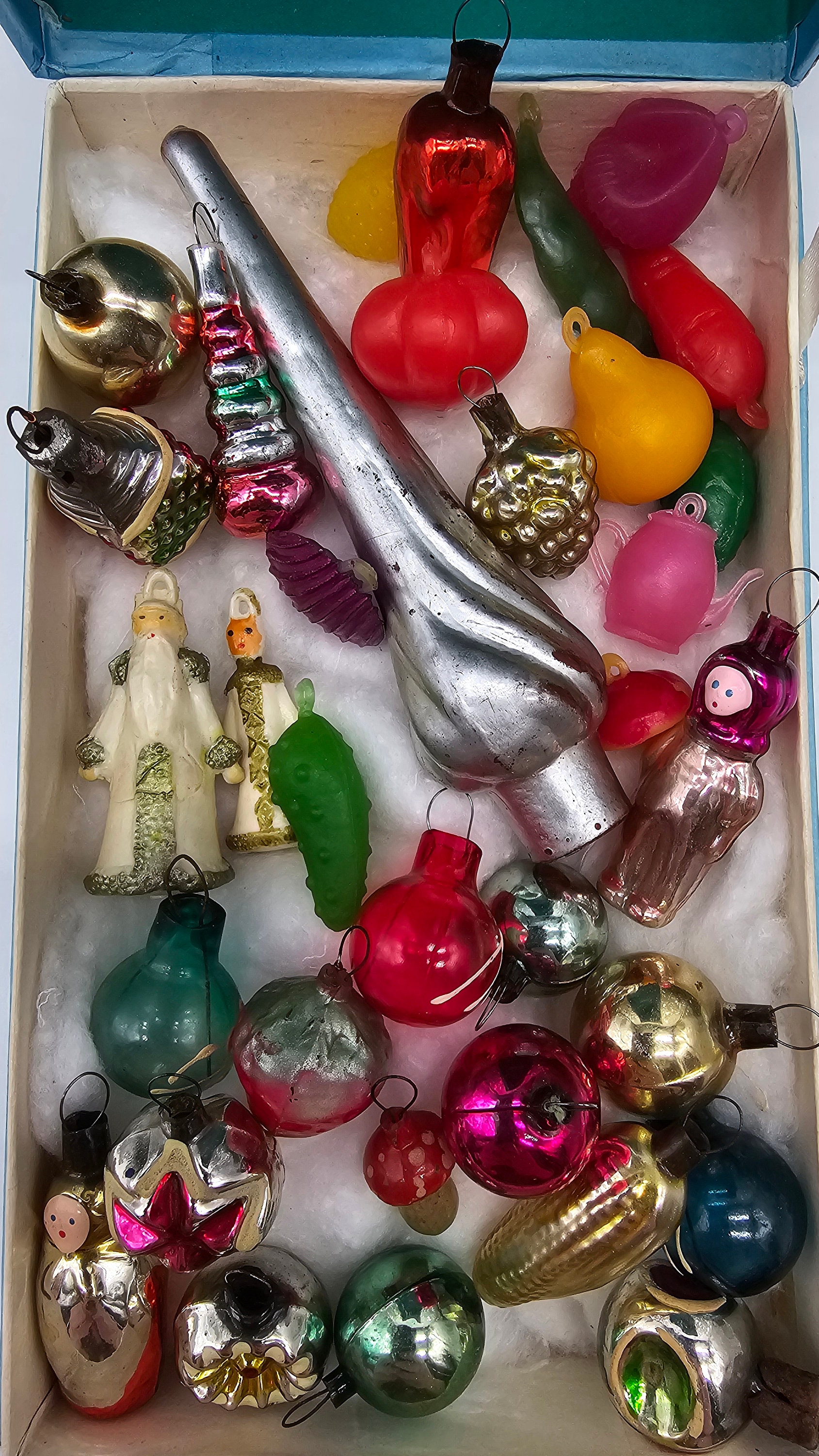 Vintage Full Set 34 Christmas Ornaments Mini Tree Glass/Plastic Antique Decoration