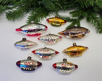 Antique Christmas Dirigibles Zeppelins Blimps Ornament Glass Vintage Decorations