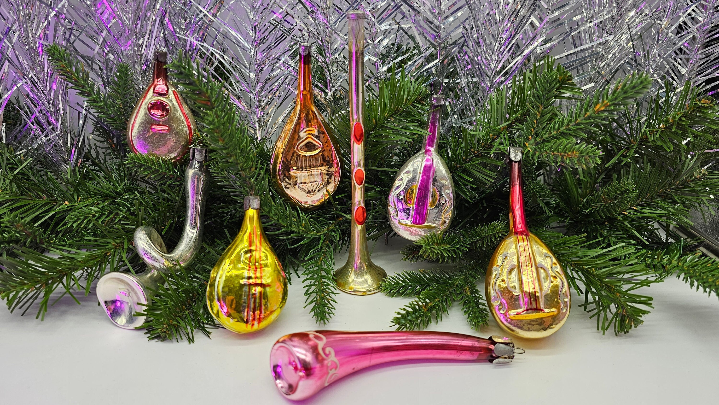 Lovely Musical Instruments Antique Christmas Ornaments Glass