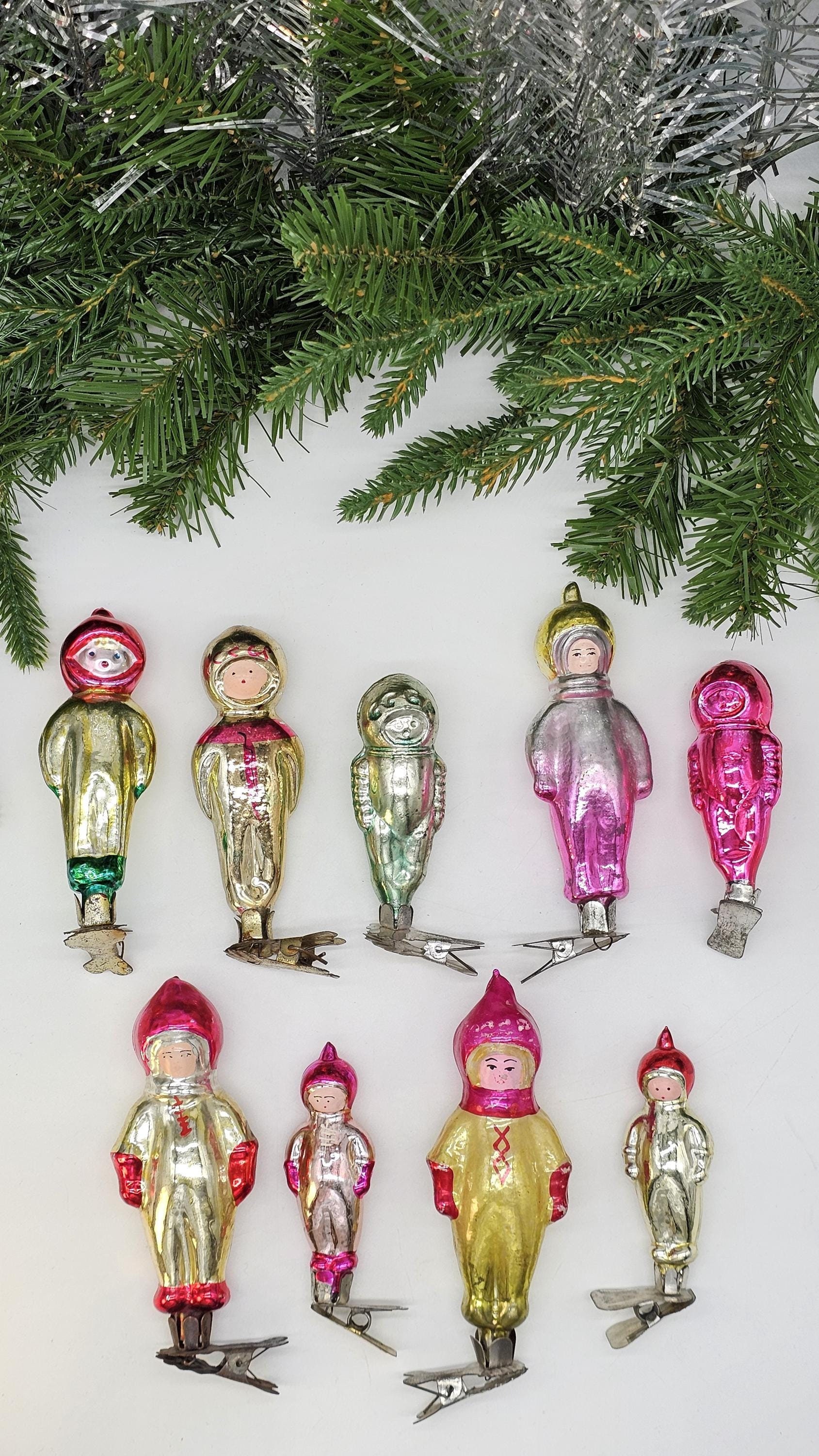 Spacemen Vintage Christmas Ornaments Glass Antique Decorations Astronaut Rare