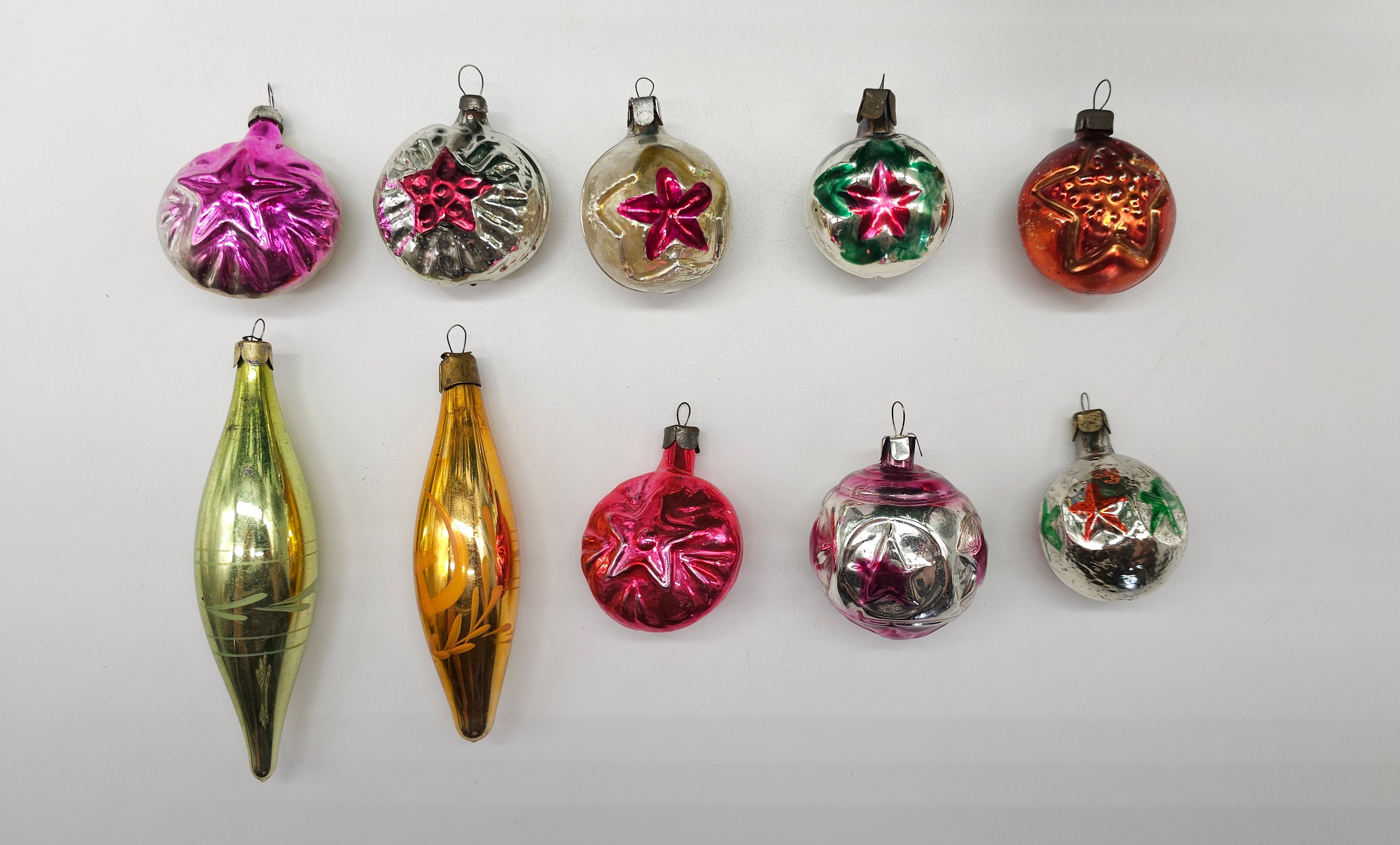 Antique Ukrainian Glass Christmas Ornaments Vintage Propaganda