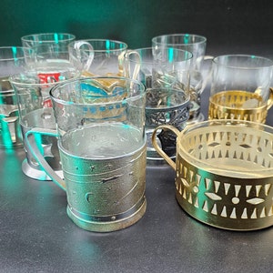 Metal Varied Tea Cup Glass Holders Vintage Army Camping Picnic Podstakannik