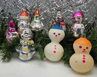 Charismatic Snow People Snowman Vintage Ornaments Glass Antique Decorations