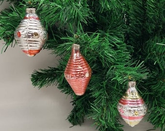 Vintage Set of 3 Buoys Baubles Christmas Decorations Glass Ornaments