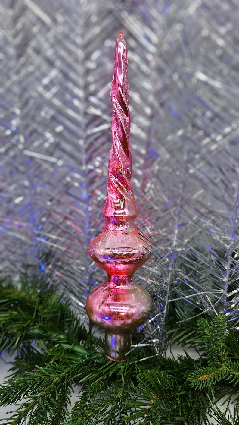 Beautiful Vintage Christmas Toppers Antique Glass Decoration Ukrainian Ornaments Pink Flame