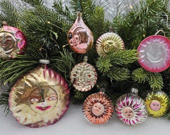 Unique Sunshine And Moonlight Baubles Vintage Christmas Ornaments Glass Antique