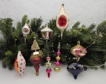 ヴィンテージ　クリスタル　ガラス　クリスマスツリー④ ヴィンテージガラスのクリスマスツリー飾り4点。赤、銀、グリッター