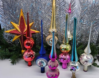 Prachtige vintage kersttoppers antieke decoraties glazen ornamenten boomtop