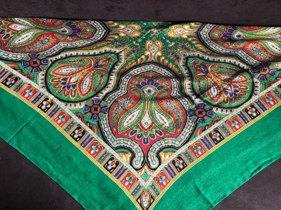 big green VINTAGE Shawl lurex,Floral shawl,wool sh